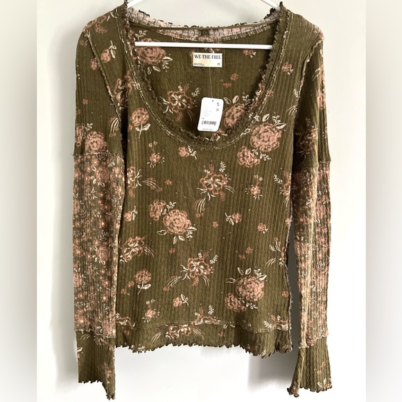 🌻🆕FREE PEOPLE We The Free Clover Printed Thermal-Army Combo-Size XS, S & M - Picture 11 of 12